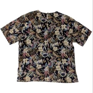 Vintage 80s Radcliffe Tropical Floral Print SS Keyhole Button Blouse Women's S